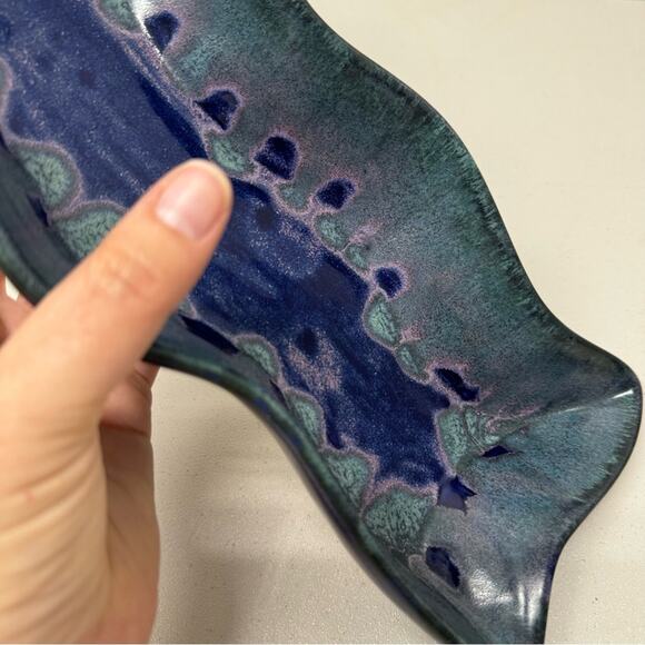 Sheepscot River Pottery Ocean Blue Wavy Tray Pink Glitter Serving Platter - Picture 8 of 8